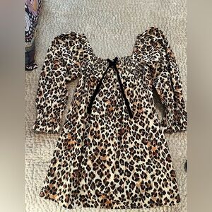 Mille Resort Leopard Smocked Puff Sleeve Cotton Mini Dress